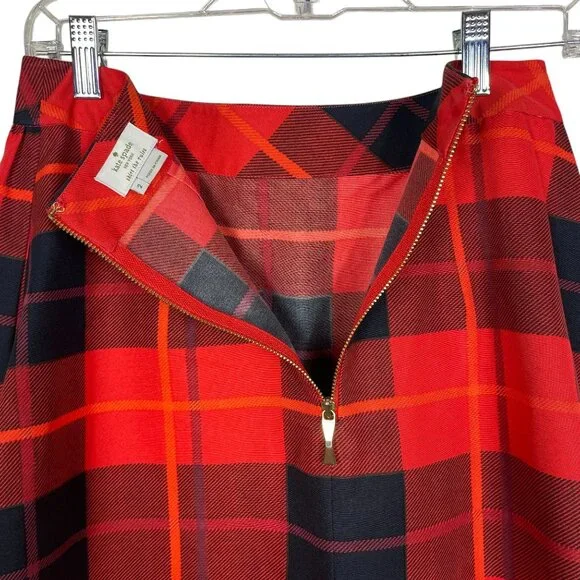 Kate Spade New York Woodland Festive Plaid Midi Skirt Red Black Size 2 - Picture 6 of 8